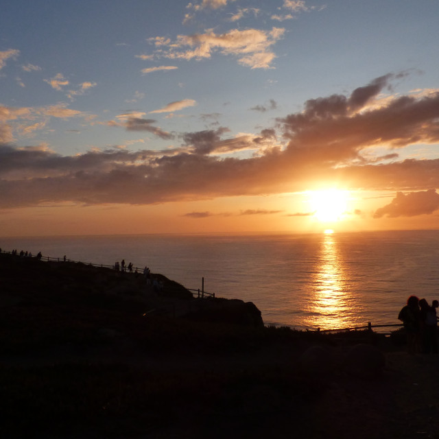 "Sunset at Cabo da Roca the westernmost point of europe" stock image