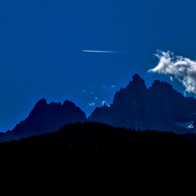 "Night flight over the Alps" stock image