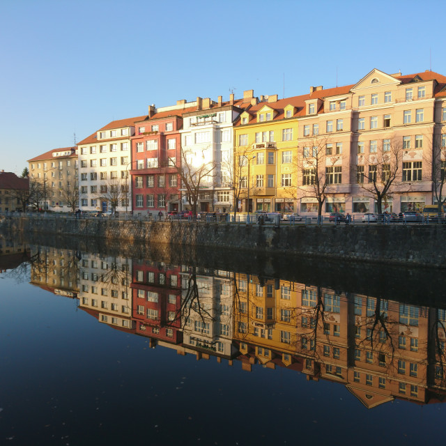 "Ceske Budejovice, Zatkovo Nabrezi before sunset" stock image