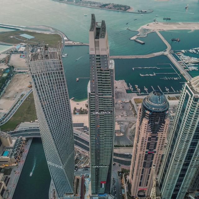 "DUBAI MARINA & THE PALM BY DRONE" stock image