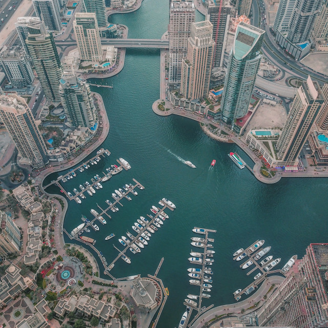 "DUBAI MARINA BY DRONE" stock image