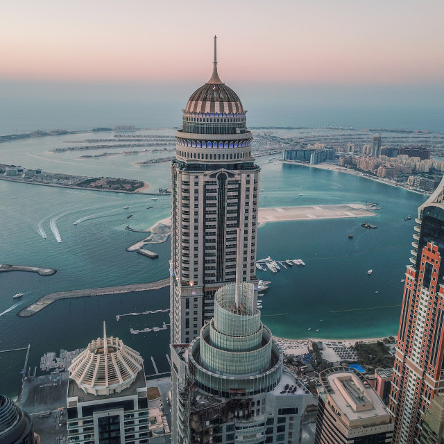 "DUBAI MARINA & THE PALM BY DRONE" stock image