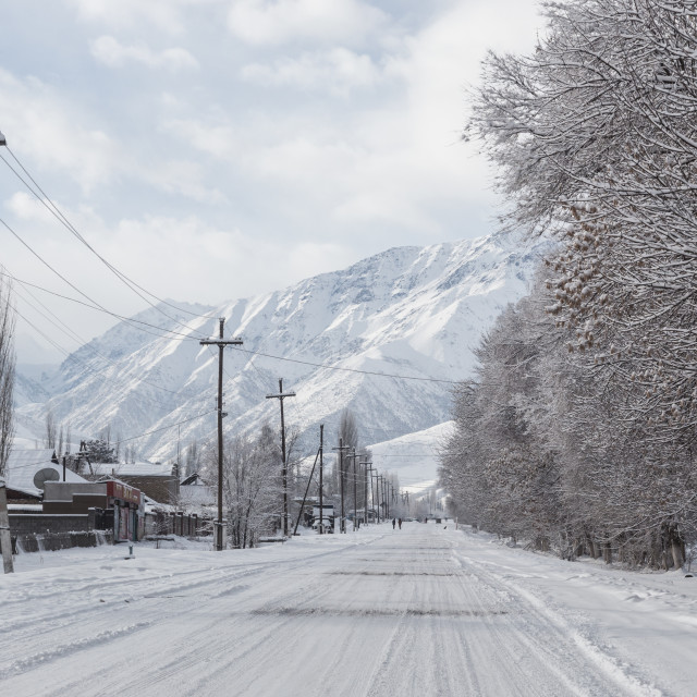 "Icy road, Kyrgyzstan" stock image