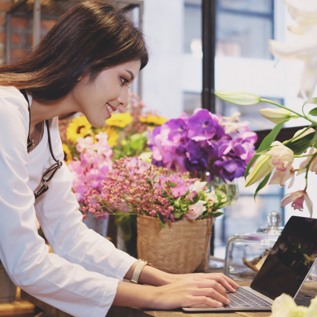 "Confident Young Business Owner Flower Shop Store." stock image