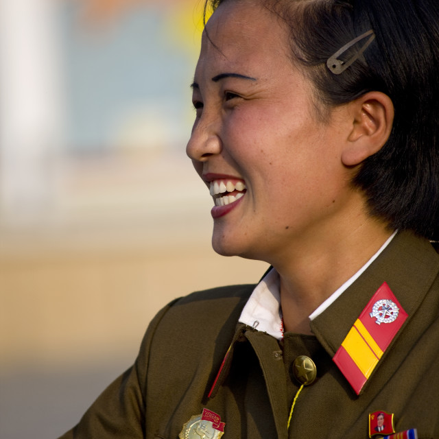 Smiling North Korean Female Soldier North Hwanghae Province Sariwon North License