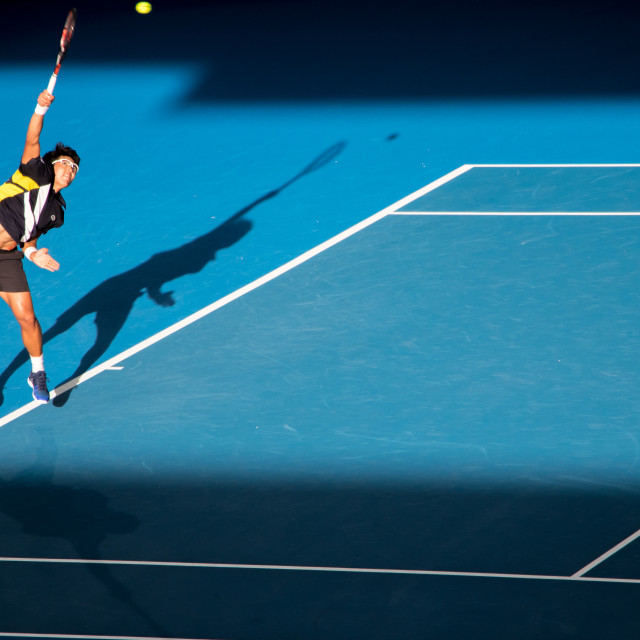 "Chung Hyeon serves at the Brisban International" stock image