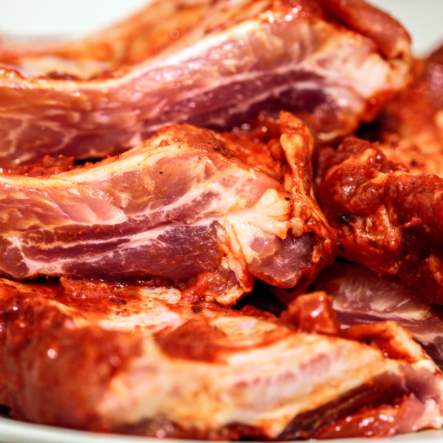 "Seasoned pork ribs in closeup" stock image