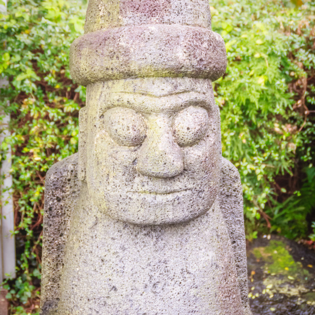 "Close up face of the stone idol (Dolharubang, the "grandfather stones") near..." stock image