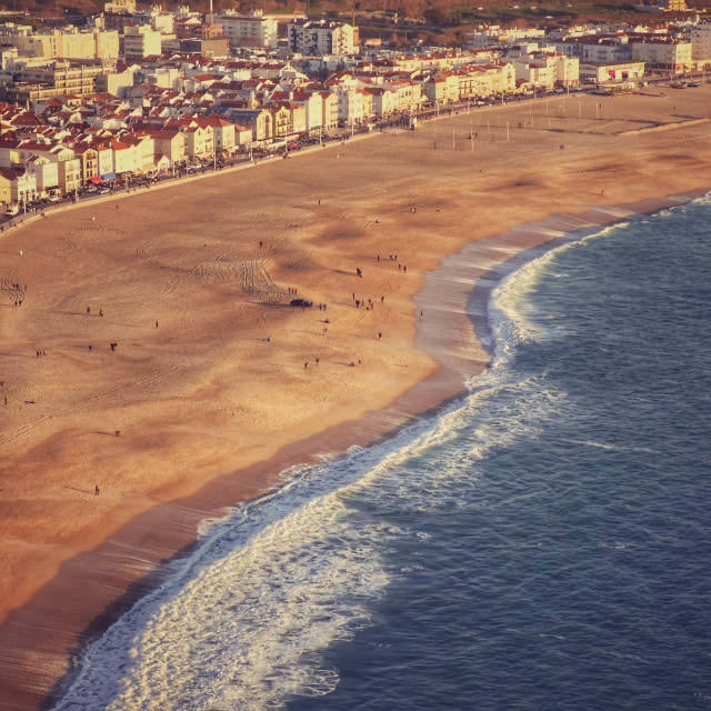 "Top view of the beach and city of Nazareth Portugal" stock image