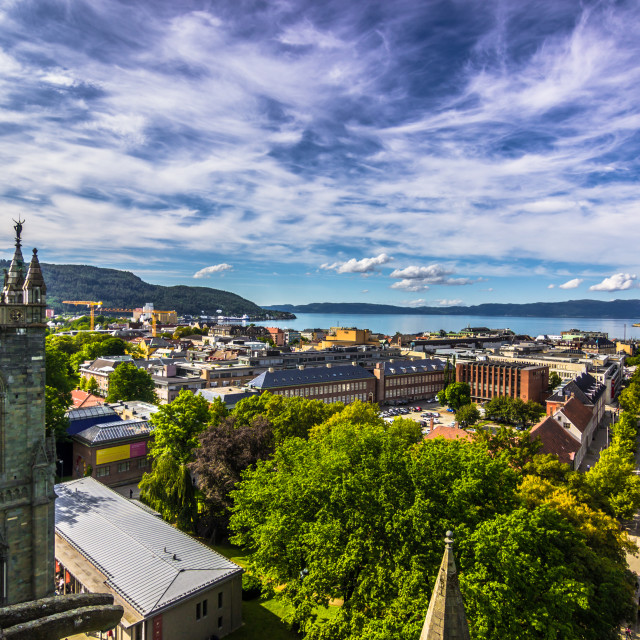 "July 28, 2015: Trondheim seen from the roof of Nidaros Cathedral" stock image