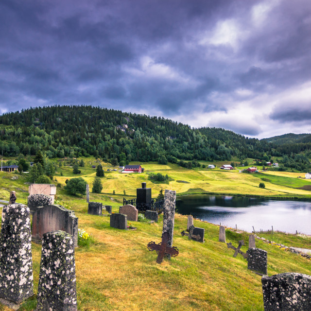 "July 18, 2015: Graveyard of Eidsborg Stave Church, Norway" stock image