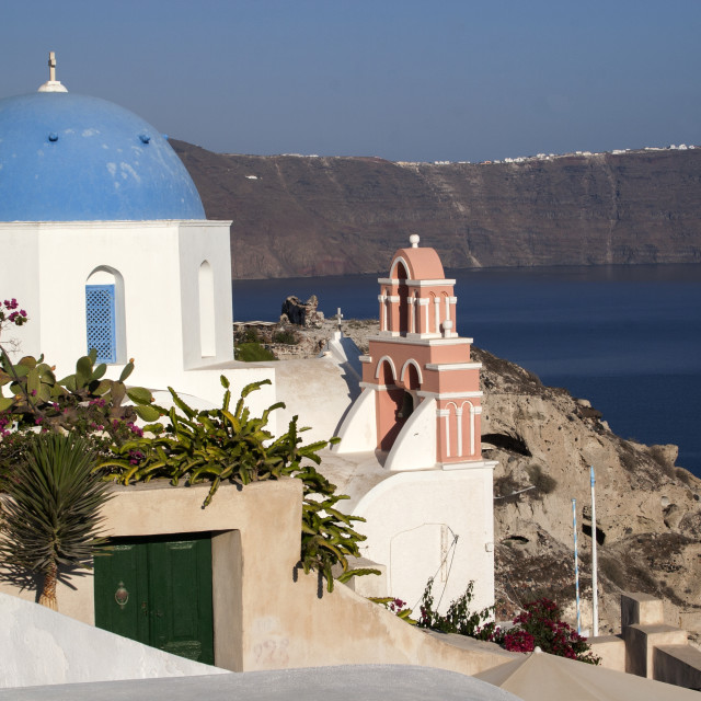 "Greek Orthodox Church Overlooking the Caldera on Santorini" stock image