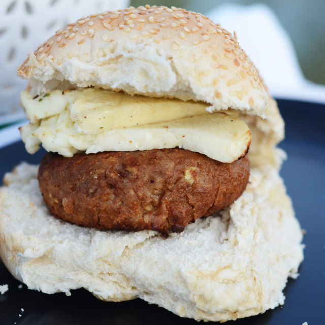 "Burger in bun with cheese" stock image