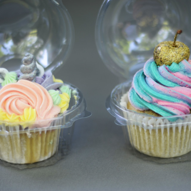 "Unicorn and cherry cupcakes" stock image