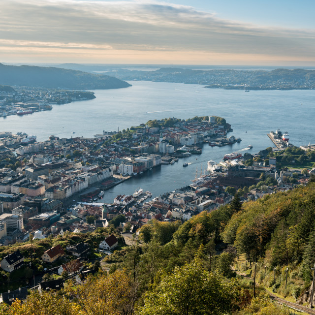 "Panorama of Bergen from Floyen mountain" stock image