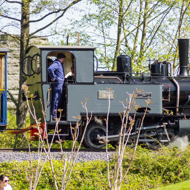 Pairi daiza,Belgium,Europe-19/04/2018.Departure of a steam locomotive ...