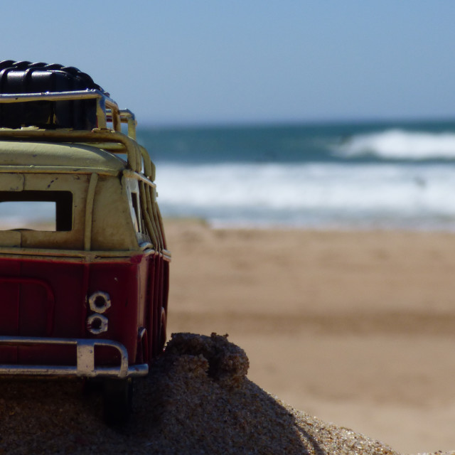 "vintage car on beach against clear sky" stock image