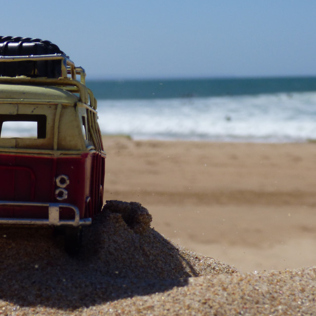 "vintage car on beach against clear sky" stock image