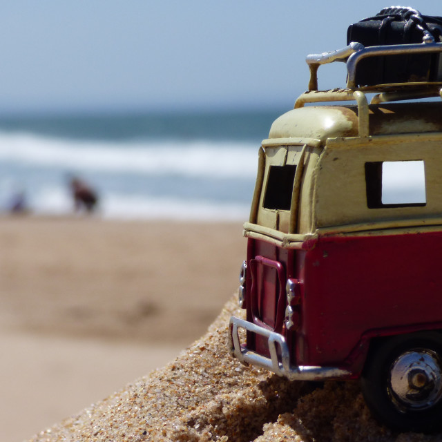 "vintage car on beach against clear sky" stock image