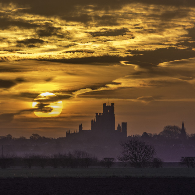 "Sunrise over Ely Cathedral, 16th February 2017" stock image