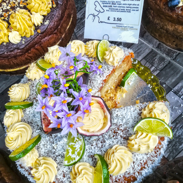 "Lime, coconut and passion fruit cake" stock image