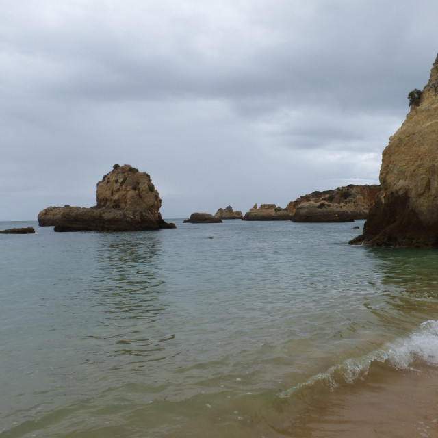 "Beach and Nature, Rocky Coastline Portugal Portimão" stock image