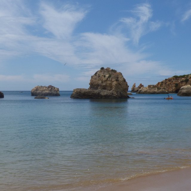 "Beach and Nature, Rocky Coastline Portugal Portimão" stock image