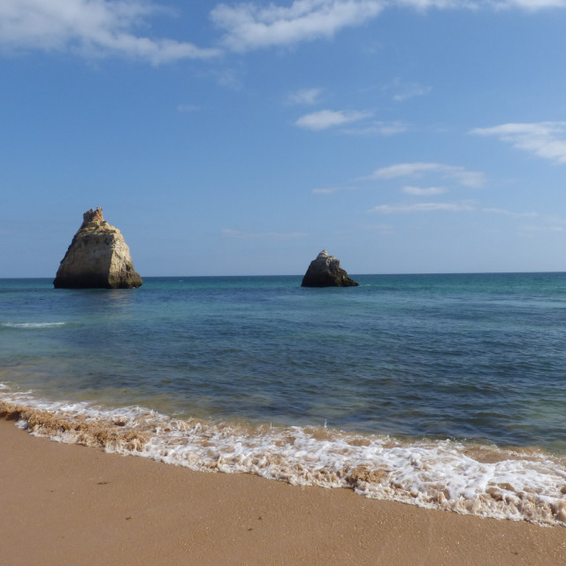 "Beach and Nature, Rocky Coastline Portugal Portimão" stock image