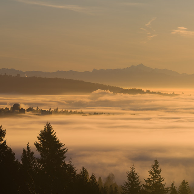 "Vancouver sunise above the clouds" stock image