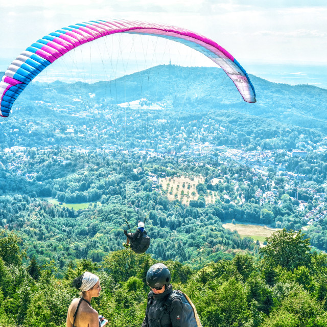 "Paragliding from Merkur Mountain" stock image