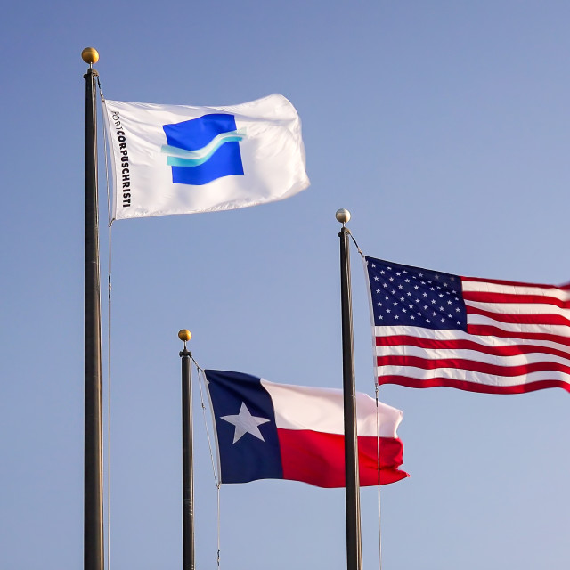 Port of Corpus Christi Flag Flies with American and Texas Flag