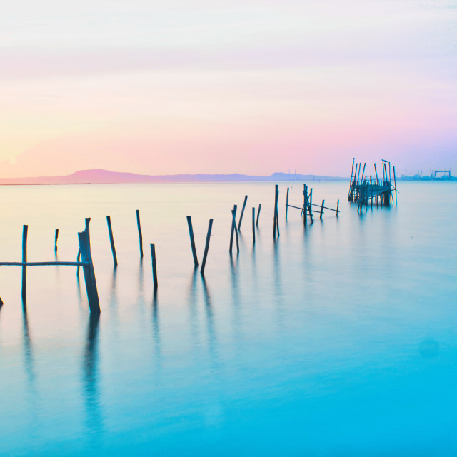 "Long Exposure of a Old Wooden Harbor" stock image