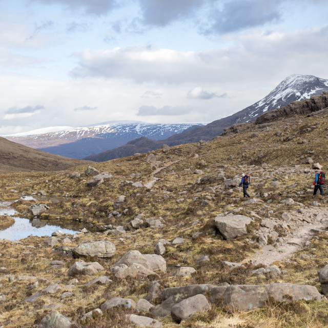 "Hiking in the Scottish Highlands in Torridon along The Cape Wrath Trail..." stock image