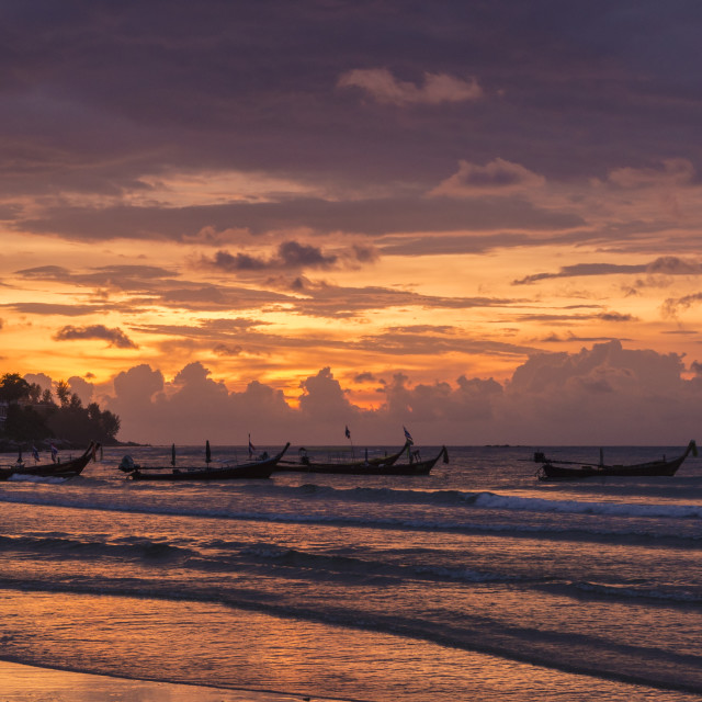 "Kamala Beach sunset on Phuket Island" stock image