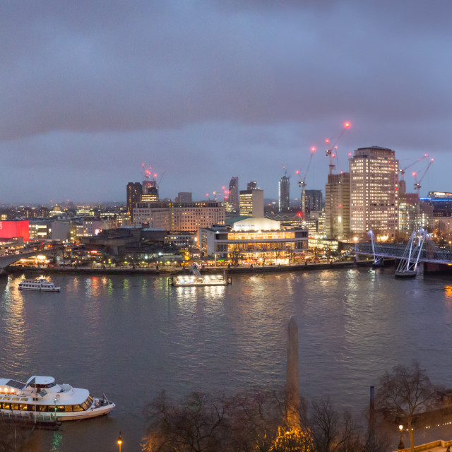 "A panorama of the river Thames overlooking the Southbank, London" stock image