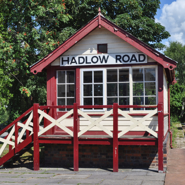 "Hadlow Road Station, Willaston, Wirral, UK - Signal Box" stock image
