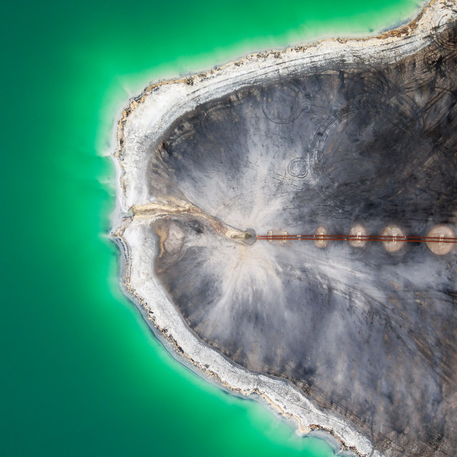 "Emerald lake top view, abstract fantasy green and brown pattern background" stock image