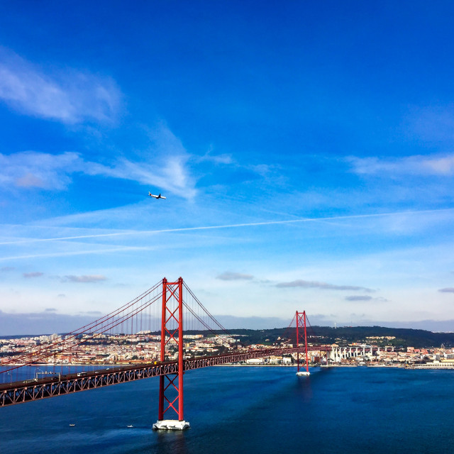 "25th of April Bridge in Lisabon, panoramic view" stock image