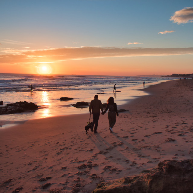 "Beach Sunset Carcavelos Portugal" stock image