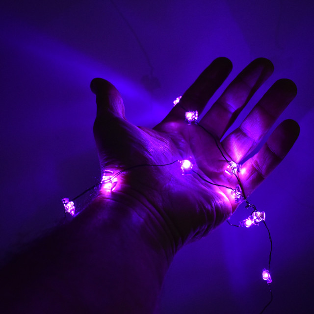 "Hand with lights, interior" stock image