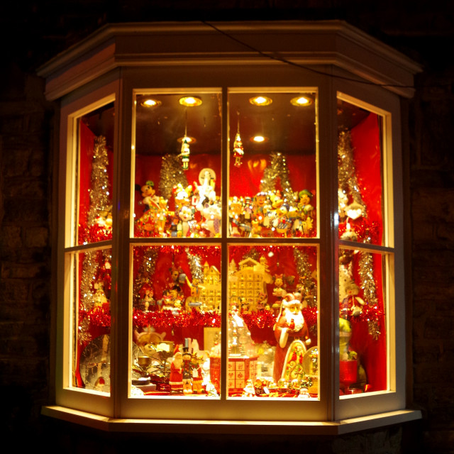 "Festive christmas shop window old english country village" stock image
