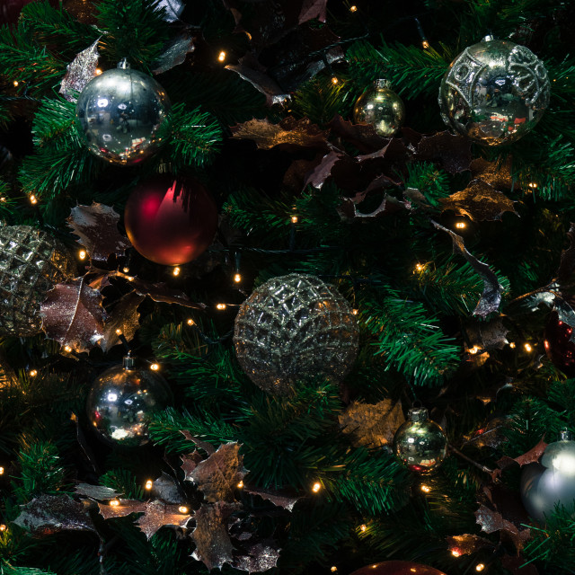 "Close up of Christmas decorations on tree" stock image