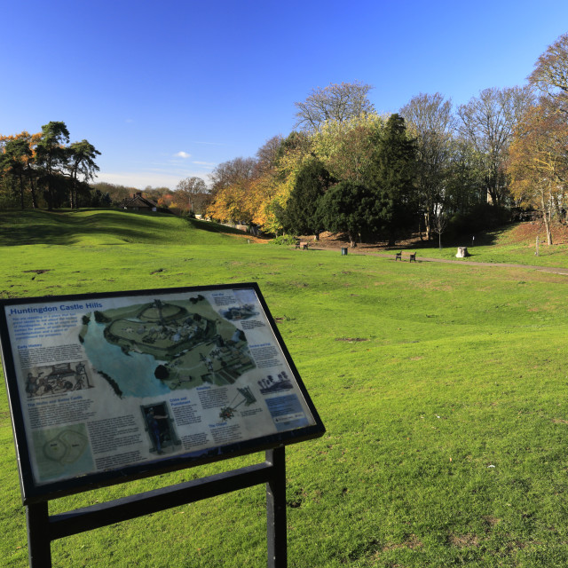 "Huntingdon Castle site, an old motte and bailey castle and Civil War..." stock image