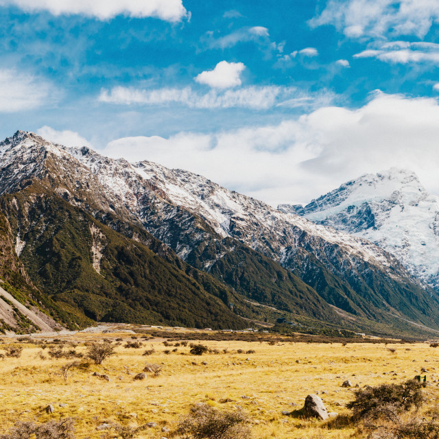 "New Zealand mountain landscape at day" stock image