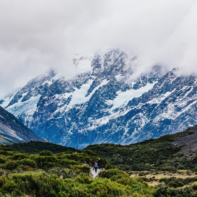 "Hooker Valley Track hiking trail, New Zealand." stock image