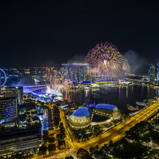 New Year Eve Fireworks Show at Singapore Marina Bay skyline - License, download or print for £6.