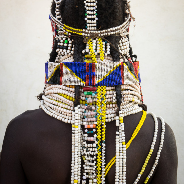 "Handa tribe woman going to the Tuesday market, Huila Province, Hoque, Angola" stock image