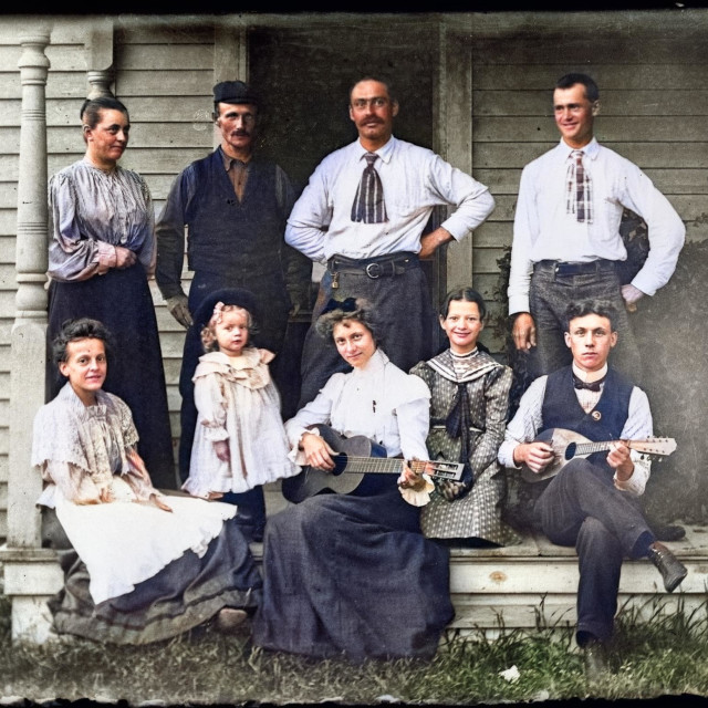 "VINTAGE PORTRAIT OF MUSICIANS / FAMILY ON FRONT PORCH" by JOHN MOUNT - $25.10 "VINTAGE PORTRAIT OF MUSICIANS / FAMILY ON FRONT PORCH" stock image