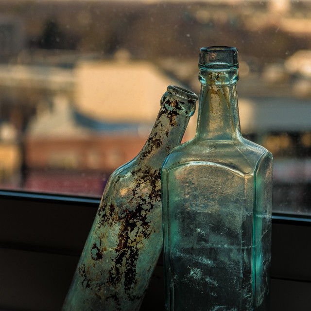 "OLD BOTTLES IN LOVE VERSION 2" by JOHN MOUNT - $25.14 "OLD BOTTLES IN LOVE VERSION 2" stock image