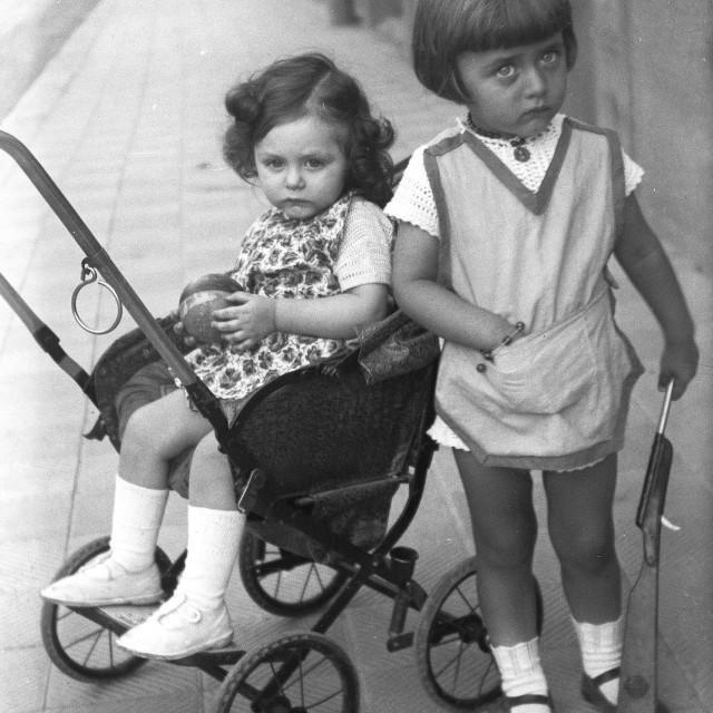 "VINTAGE PORTRAIT OF SISTERS ON A PARIS STREET" by JOHN MOUNT - $25.10 "VINTAGE PORTRAIT OF SISTERS ON A PARIS STREET" stock image